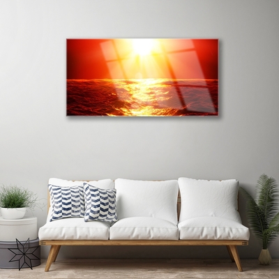 Foto schilderij op glas Sunset sea wave