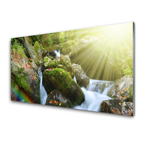 Foto schilderij op glas Rainbow waterfall nature streamen