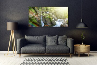 Foto schilderij op glas Rainbow waterfall nature streamen