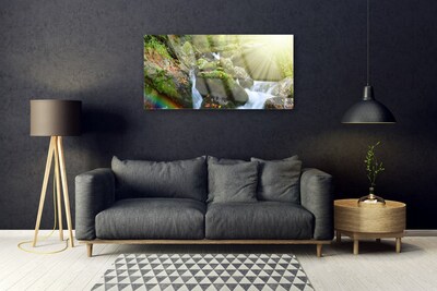 Foto schilderij op glas Rainbow waterfall nature streamen