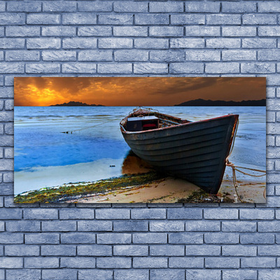 Foto schilderij op glas Sea coast beach boat