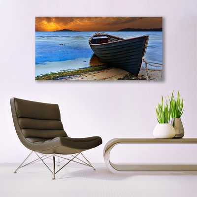 Foto schilderij op glas Sea coast beach boat