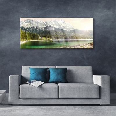 Foto schilderij op glas Mountains forest lake landscape