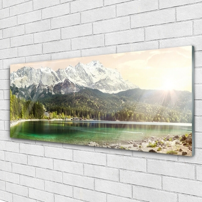Foto schilderij op glas Mountains forest lake landscape