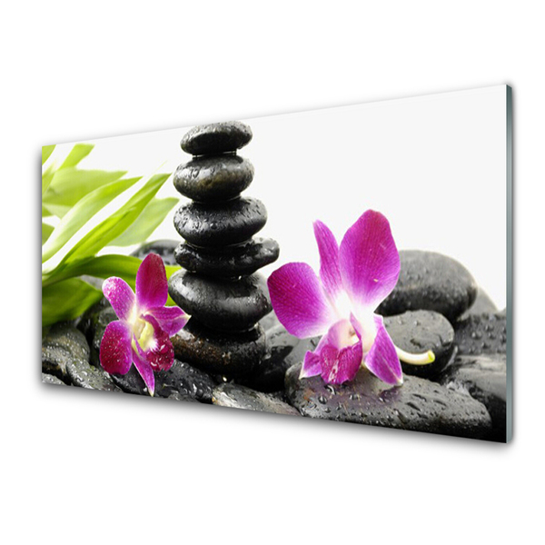 Foto schilderij op glas Orchid zen spa stones