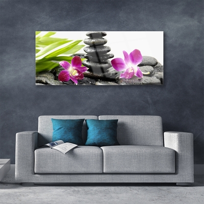 Foto schilderij op glas Orchid zen spa stones