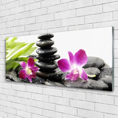 Foto schilderij op glas Orchid zen spa stones