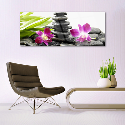 Foto schilderij op glas Orchid zen spa stones