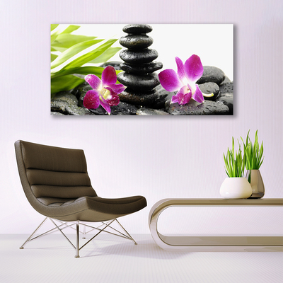 Foto schilderij op glas Orchid zen spa stones