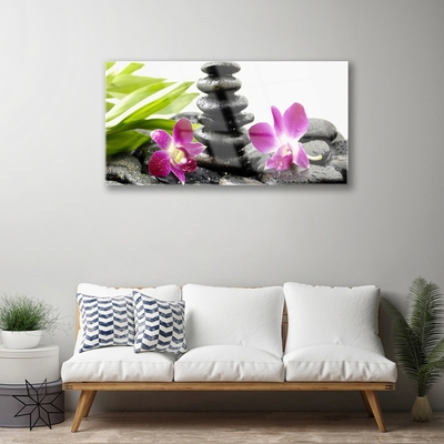 Foto schilderij op glas Orchid zen spa stones