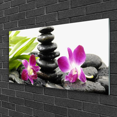 Foto schilderij op glas Orchid zen spa stones