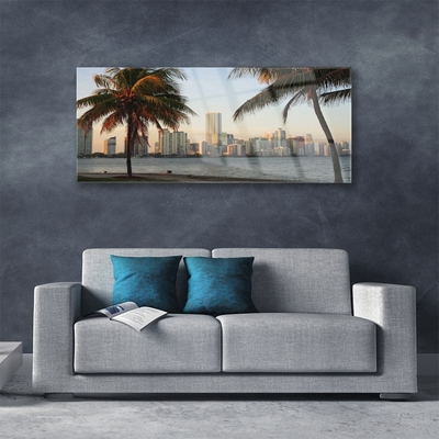 Foto schilderij op glas Tropische palm city sea