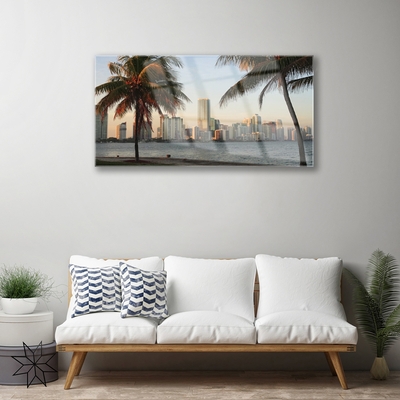 Foto schilderij op glas Tropische palm city sea