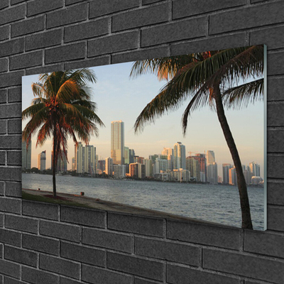 Foto schilderij op glas Tropische palm city sea