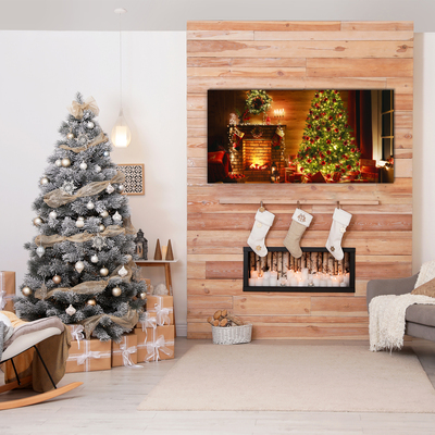 Foto schilderij op glas Christmas Fireplace Christmas Gift