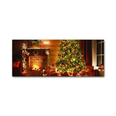 Foto schilderij op glas Christmas Fireplace Christmas Gift