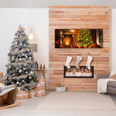 Foto schilderij op glas Christmas Fireplace Christmas Gift