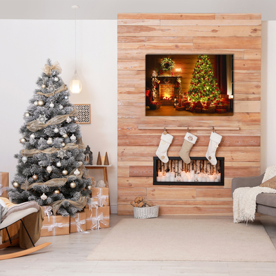 Foto schilderij op glas Christmas Fireplace Christmas Gift