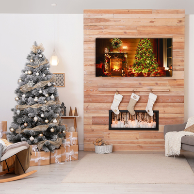 Foto schilderij op glas Christmas Fireplace Christmas Gift