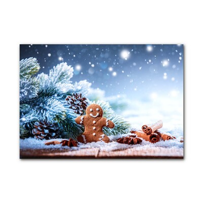 Foto schilderij op glas Gingerbread kerstvakantie Sneeuw