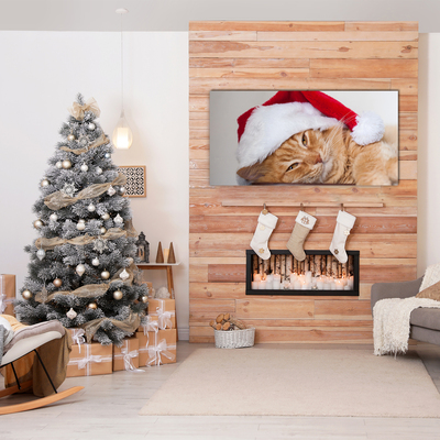 Foto schilderij op glas Cat Santa Hat Kerstmis