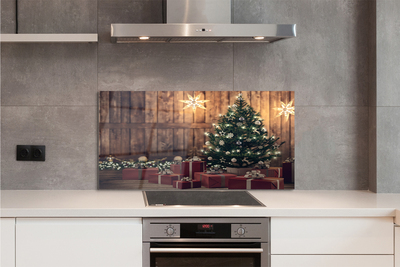 Keuken achterwand glas met print Kerstboom presenteert decoraties