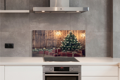 Keuken achterwand glas met print Kerstboom presenteert decoraties