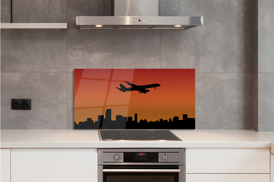 Spatplaat keuken glas Zonsondergangvliegtuig en lucht