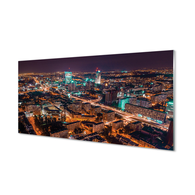 Spatplaat keuken Warschau city night panorama