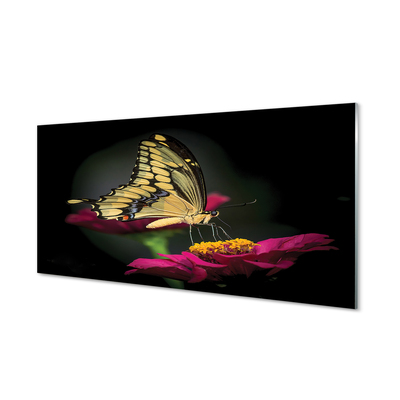 Glazen achterwand keuken Butterfly op een bloem
