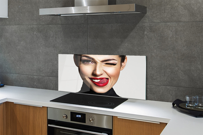 Moderne keuken achterwand Vrouw rode lippen