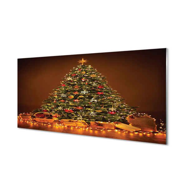 Keuken achterwand glas met print Kerstboom geschenken lamp decoraties