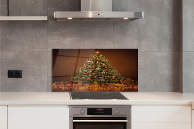 Keuken achterwand glas met print Kerstboom geschenken lamp decoraties