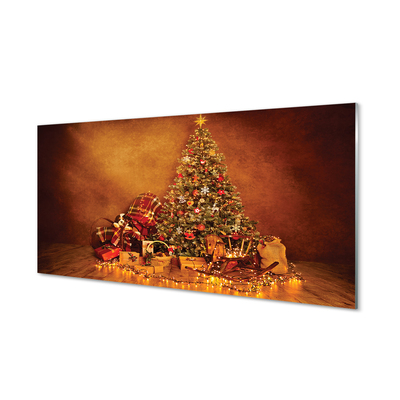 Keuken achterwand glas met print Kerstboom geschenken lamp decoraties