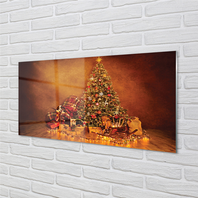 Keuken achterwand glas met print Kerstboom geschenken lamp decoraties