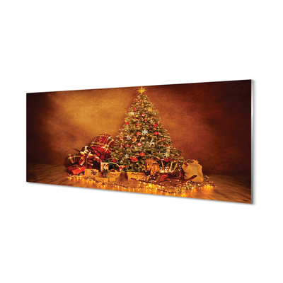 Keuken achterwand glas met print Kerstboom geschenken lamp decoraties