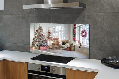 Keuken achterwand glas met print Kerstboom geschenken decoraties