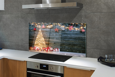 Keuken achterwand glas Kerstboom presenteert decoraties