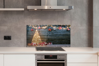 Keuken achterwand glas Kerstboom presenteert decoraties