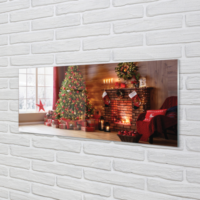 Keuken achterwand glas met print Kerstboom geschenken decoraties open haard