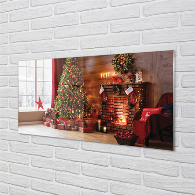 Keuken achterwand glas met print Kerstboom geschenken decoraties open haard