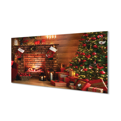 Keuken achterwand glas met print Kerstboom geschenken decoraties open haard