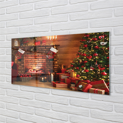 Keuken achterwand glas met print Kerstboom geschenken decoraties open haard