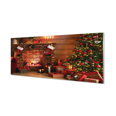 Keuken achterwand glas met print Kerstboom geschenken decoraties open haard