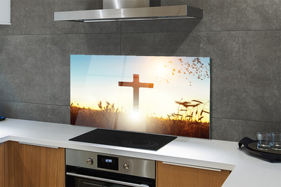 Keuken achterwand glas met print Cross field sun