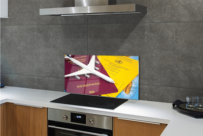 Spatplaat keuken glas Vliegtuig passport-kaart