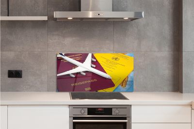 Spatplaat keuken glas Vliegtuig passport-kaart