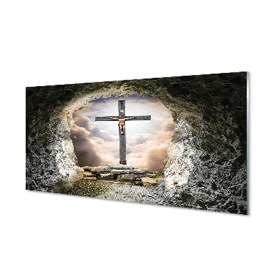 Keuken achterwand glas met print Jezus cross cave