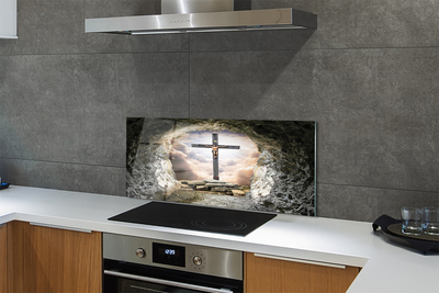 Keuken achterwand glas met print Jezus cross cave