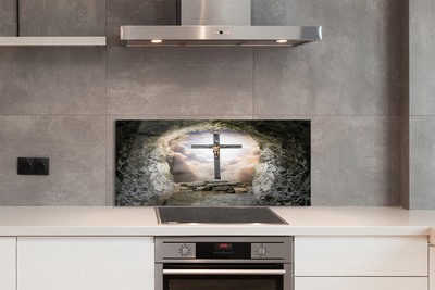 Keuken achterwand glas met print Jezus cross cave